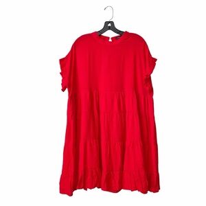 Miholl Tiered Dress Women's Size XXL Red Flutter Short Sleeve Twirl Colorful